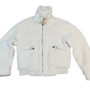 Collection B Womens Juniors Faux-Fur Teddy Bomber Jacket Ivory Small